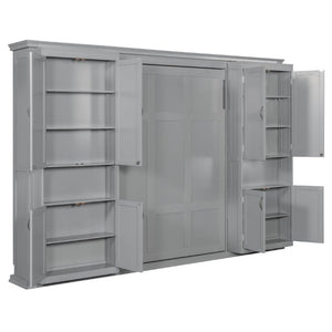 English Elm Full-Size Murphy Bed with Sliding Cabinets and Six-Tier Shelves for Modern Living Gray LP000919AAE-1