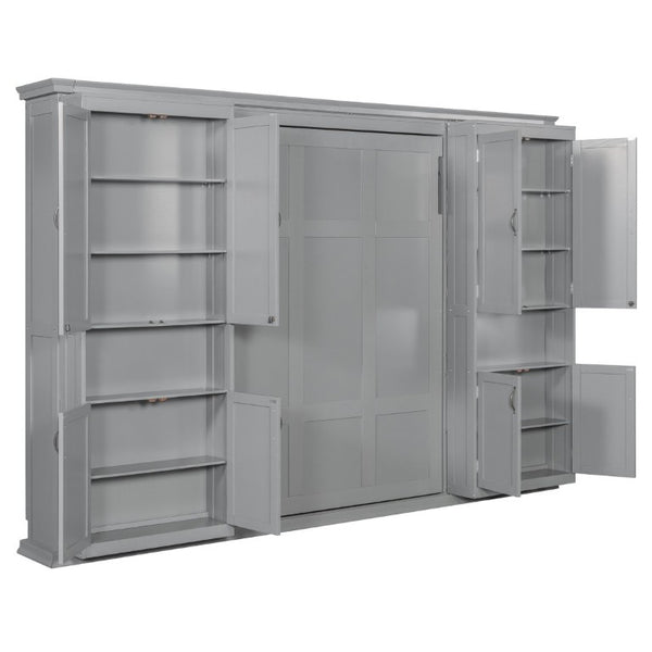 English Elm Full-Size Murphy Bed with Sliding Cabinets and Six-Tier Shelves for Modern Living Gray LP000919AAE-1