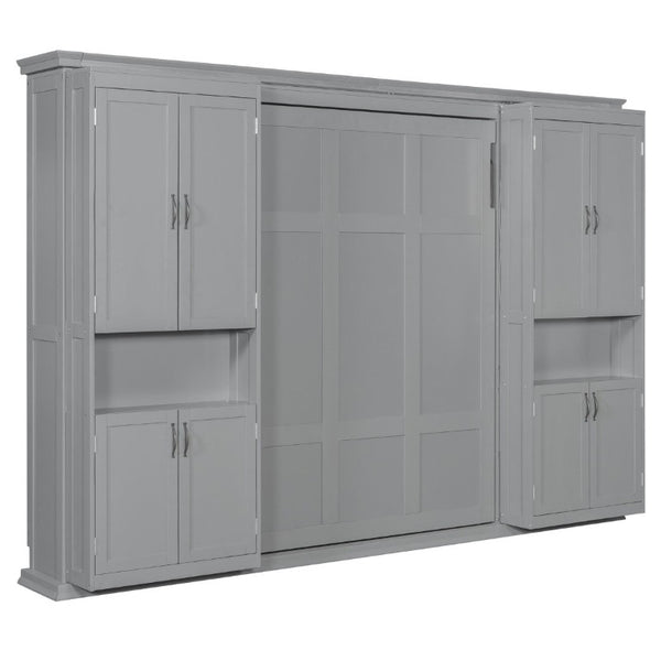 English Elm Full-Size Murphy Bed with Sliding Cabinets and Six-Tier Shelves for Modern Living Gray LP000919AAE-1