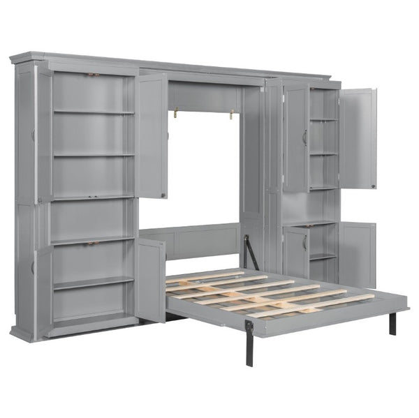 English Elm Full-Size Murphy Bed with Sliding Cabinets and Six-Tier Shelves for Modern Living Gray LP000919AAE-1