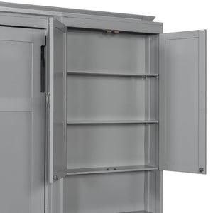 English Elm Full-Size Murphy Bed with Sliding Cabinets and Six-Tier Shelves for Modern Living Gray LP000919AAE-1