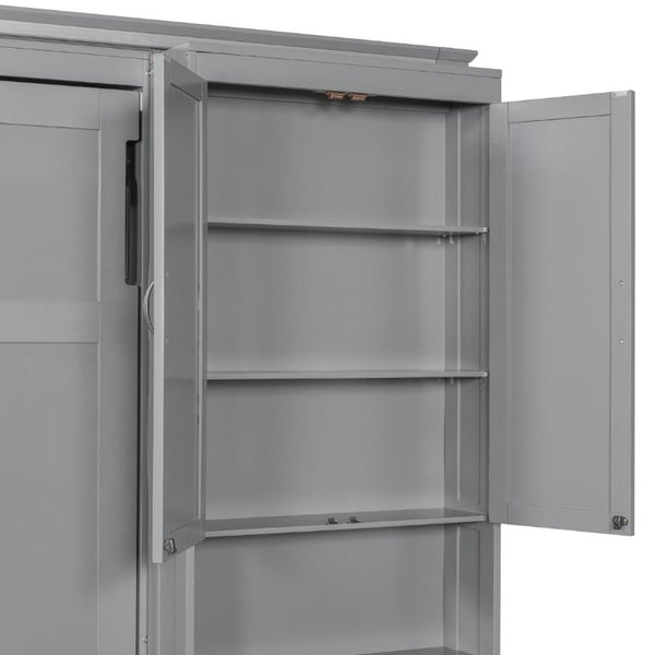 English Elm Full-Size Murphy Bed with Sliding Cabinets and Six-Tier Shelves for Modern Living Gray LP000919AAE-1