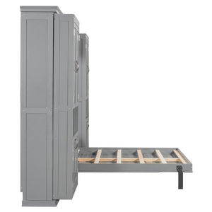 English Elm Full-Size Murphy Bed with Sliding Cabinets and Six-Tier Shelves for Modern Living Gray LP000919AAE-1