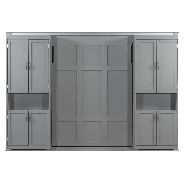 English Elm Full-Size Murphy Bed with Sliding Cabinets and Six-Tier Shelves for Modern Living Gray LP000919AAE-1
