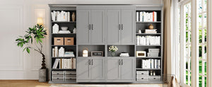 English Elm Full-Size Murphy Bed with Sliding Cabinets and Six-Tier Shelves for Modern Living Gray LP000919AAE-1
