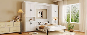English Elm Full-Size Murphy Bed with Sliding Cabinets and Six-Tier Shelves for Modern Living White LP000919AAK-2