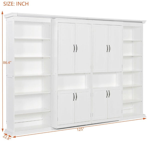 English Elm Full-Size Murphy Bed with Sliding Cabinets and Six-Tier Shelves for Modern Living White LP000919AAK-2