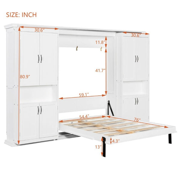 English Elm Full-Size Murphy Bed with Sliding Cabinets and Six-Tier Shelves for Modern Living White LP000919AAK-2