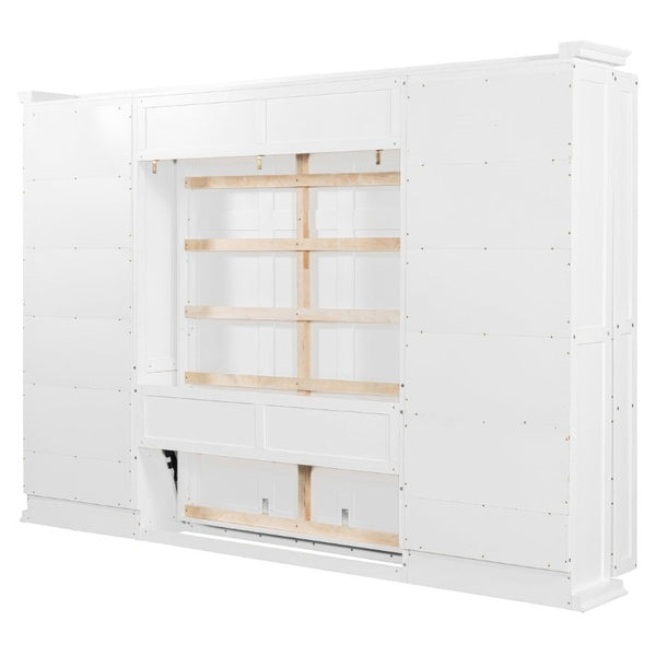 English Elm Full-Size Murphy Bed with Sliding Cabinets and Six-Tier Shelves for Modern Living White LP000919AAK-2