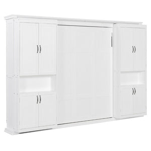 English Elm Full-Size Murphy Bed with Sliding Cabinets and Six-Tier Shelves for Modern Living White LP000919AAK-2