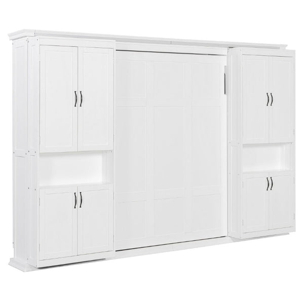 English Elm Full-Size Murphy Bed with Sliding Cabinets and Six-Tier Shelves for Modern Living White LP000919AAK-2