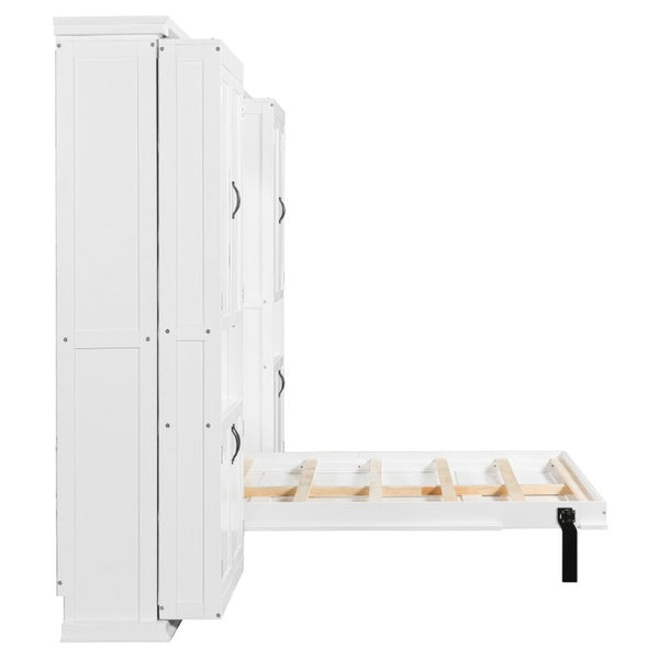 English Elm Full-Size Murphy Bed with Sliding Cabinets and Six-Tier Shelves for Modern Living White LP000919AAK-2