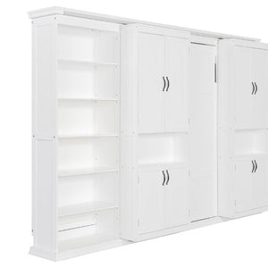 English Elm Full-Size Murphy Bed with Sliding Cabinets and Six-Tier Shelves for Modern Living White LP000919AAK-2