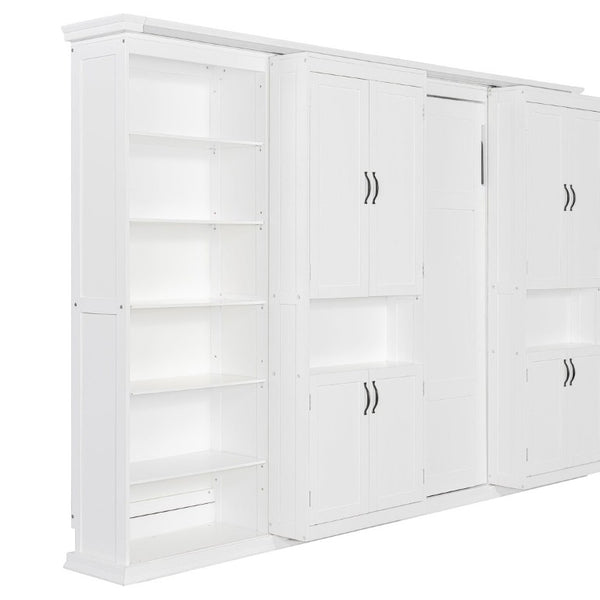 English Elm Full-Size Murphy Bed with Sliding Cabinets and Six-Tier Shelves for Modern Living White LP000919AAK-2