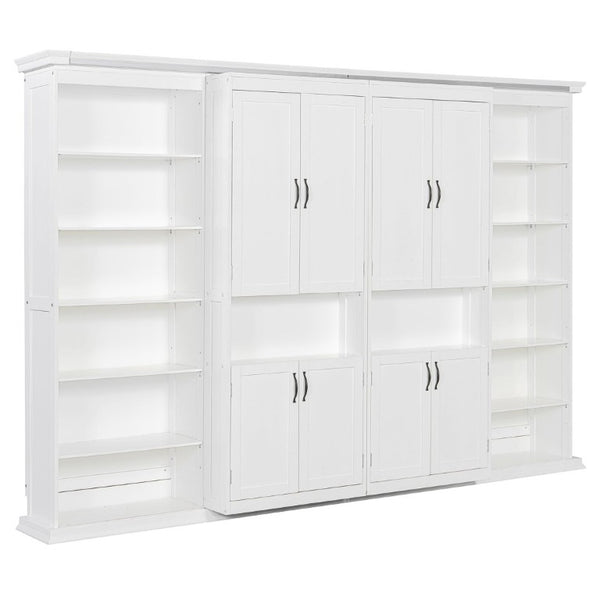 English Elm Full-Size Murphy Bed with Sliding Cabinets and Six-Tier Shelves for Modern Living White LP000919AAK-2