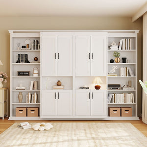 English Elm Full-Size Murphy Bed with Sliding Cabinets and Six-Tier Shelves for Modern Living White LP000919AAK-2