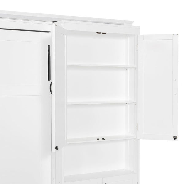 English Elm Full-Size Murphy Bed with Sliding Cabinets and Six-Tier Shelves for Modern Living White LP000919AAK-2