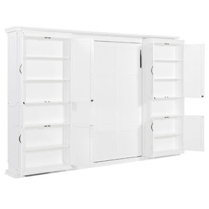 English Elm Full-Size Murphy Bed with Sliding Cabinets and Six-Tier Shelves for Modern Living White LP000919AAK-2