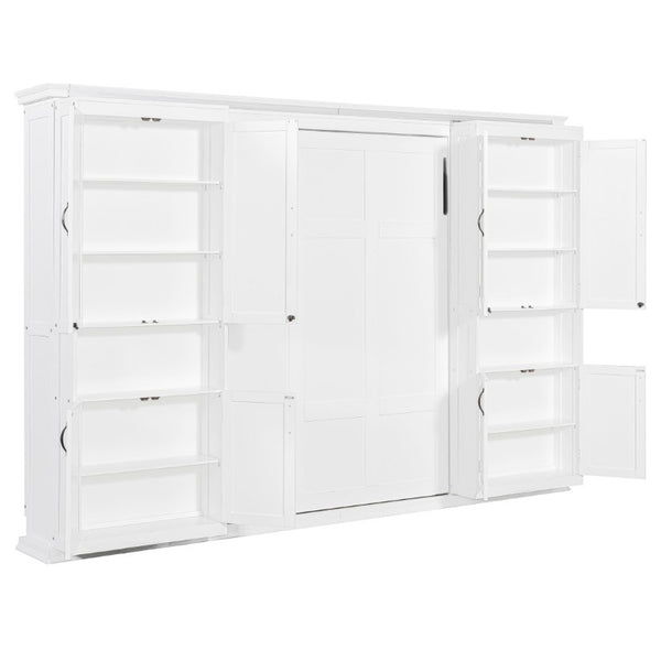 English Elm Full-Size Murphy Bed with Sliding Cabinets and Six-Tier Shelves for Modern Living White LP000919AAK-2