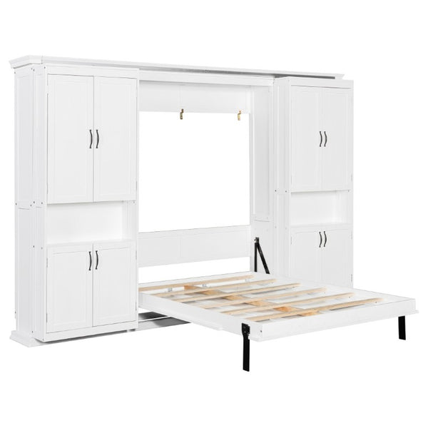 English Elm Full-Size Murphy Bed with Sliding Cabinets and Six-Tier Shelves for Modern Living White LP000919AAK-2