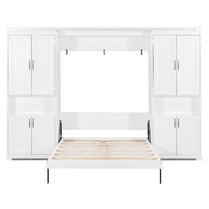 English Elm Full-Size Murphy Bed with Sliding Cabinets and Six-Tier Shelves for Modern Living White LP000919AAK-2