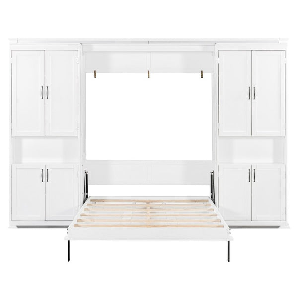 English Elm Full-Size Murphy Bed with Sliding Cabinets and Six-Tier Shelves for Modern Living White LP000919AAK-2