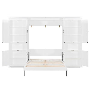 English Elm Full-Size Murphy Bed with Sliding Cabinets and Six-Tier Shelves for Modern Living White LP000919AAK-2