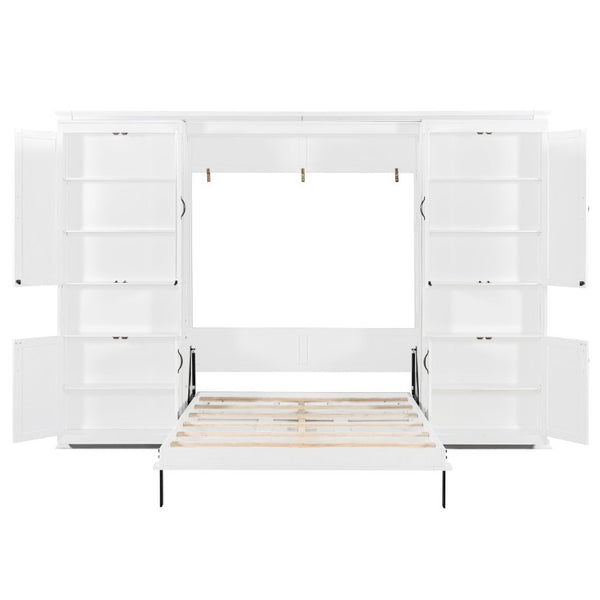 English Elm Full-Size Murphy Bed with Sliding Cabinets and Six-Tier Shelves for Modern Living White LP000919AAK-2