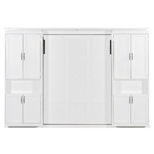 English Elm Full-Size Murphy Bed with Sliding Cabinets and Six-Tier Shelves for Modern Living White LP000919AAK-2