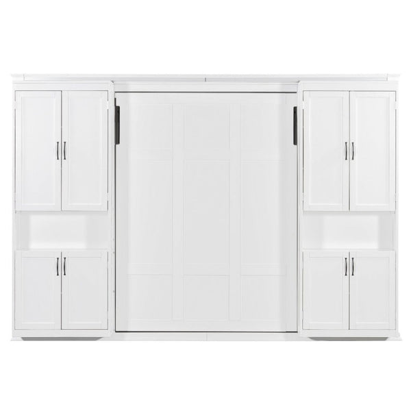 English Elm Full-Size Murphy Bed with Sliding Cabinets and Six-Tier Shelves for Modern Living White LP000919AAK-2