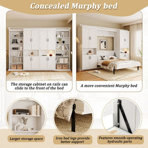 English Elm Full-Size Murphy Bed with Sliding Cabinets and Six-Tier Shelves for Modern Living White LP000919AAK-2