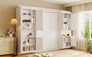 English Elm Full-Size Murphy Bed with Sliding Cabinets and Six-Tier Shelves for Modern Living White LP000919AAK-2