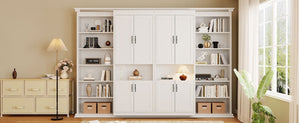 English Elm Full-Size Murphy Bed with Sliding Cabinets and Six-Tier Shelves for Modern Living White LP000919AAK-2
