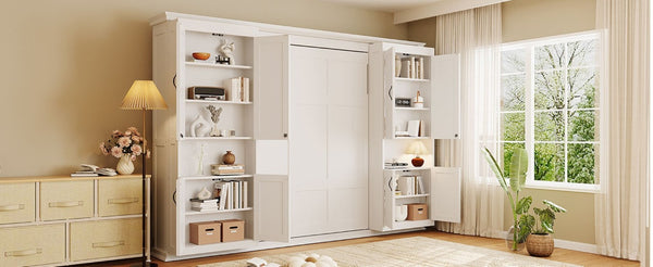 English Elm Full-Size Murphy Bed with Sliding Cabinets and Six-Tier Shelves for Modern Living White LP000919AAK-2