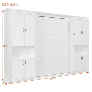 English Elm Full Size Murphy Wall Bed with Integrated Wardrobe and Drawers for Space Saving Bedrooms Queen LP000929AAK