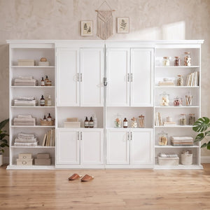 English Elm Full Size Murphy Wall Bed with Integrated Wardrobe and Drawers for Space Saving Bedrooms Queen LP000929AAK