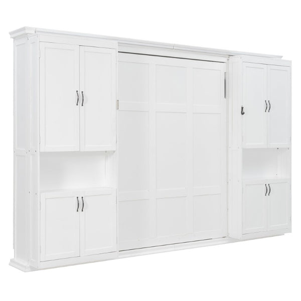 English Elm Full Size Murphy Wall Bed with Integrated Wardrobe and Drawers for Space Saving Bedrooms Queen LP000929AAK