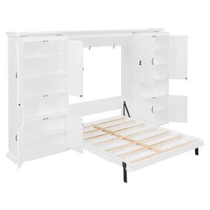 English Elm Full Size Murphy Wall Bed with Integrated Wardrobe and Drawers for Space Saving Bedrooms Queen LP000929AAK