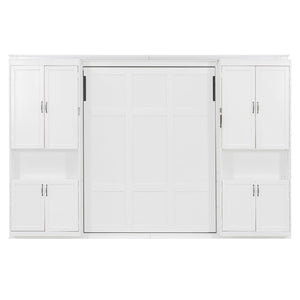 English Elm Full Size Murphy Wall Bed with Integrated Wardrobe and Drawers for Space Saving Bedrooms Queen LP000929AAK