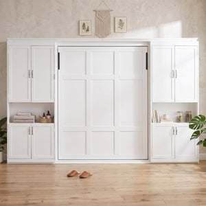 English Elm Full Size Murphy Wall Bed with Integrated Wardrobe and Drawers for Space Saving Bedrooms Queen LP000929AAK