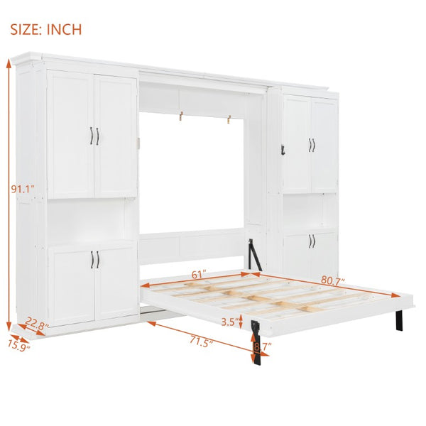English Elm Full Size Murphy Wall Bed with Integrated Wardrobe and Drawers for Space Saving Bedrooms Queen LP000929AAK