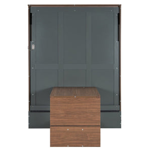 English Elm Full Size Wall Bed with Integrated Desk Walnut Finish for Small Apartments Gray LP000995AAE-1