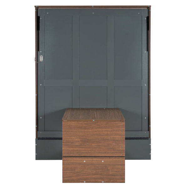 English Elm Full Size Wall Bed with Integrated Desk Walnut Finish for Small Apartments Gray LP000995AAE-1