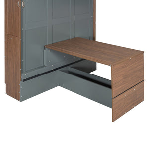 English Elm Full Size Wall Bed with Integrated Desk Walnut Finish for Small Apartments Gray LP000995AAE-1