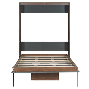 English Elm Full Size Wall Bed with Integrated Desk Walnut Finish for Small Apartments Gray LP000995AAE-1