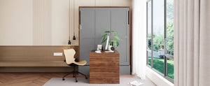 English Elm Full Size Wall Bed with Integrated Desk Walnut Finish for Small Apartments Gray LP000995AAE-1