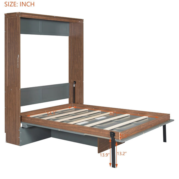 English Elm Full Size Wall Bed with Integrated Desk Walnut Finish for Small Apartments Gray LP000995AAE-1