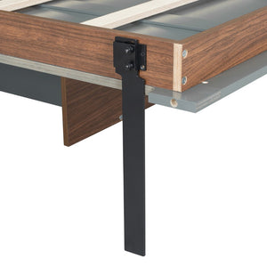 English Elm Full Size Wall Bed with Integrated Desk Walnut Finish for Small Apartments Gray LP000995AAE-1