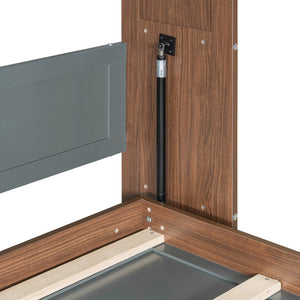 English Elm Full Size Wall Bed with Integrated Desk Walnut Finish for Small Apartments Gray LP000995AAE-1