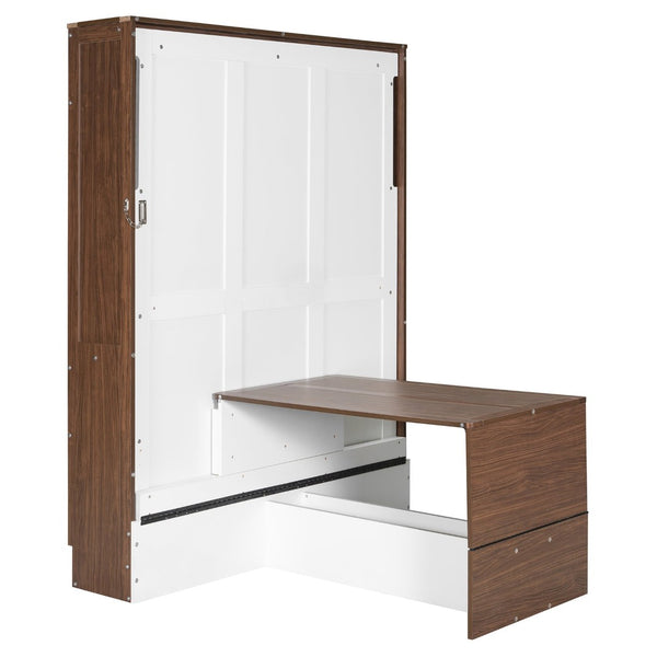 English Elm Full Size Wall Bed with Integrated Desk Walnut Finish for Small Apartments White LP000995AAK-1